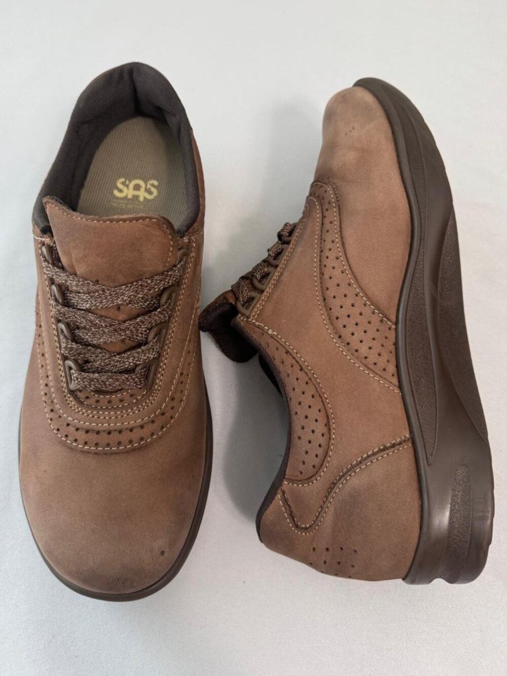 SAS Walk Easy Women Brown Leather Lace Up Walking Shoes Size 8W Made in USA